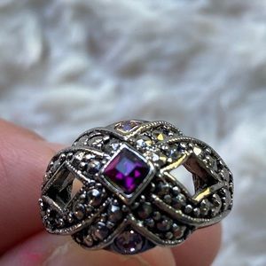 Vintage Avon Woven Faux Marcasites Ring, Size 6, Silver, Purple NIB